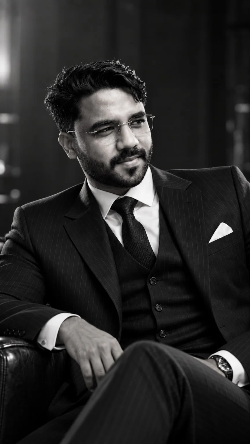 Black and white portrait of Harshvardhan Dhuture